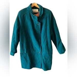 Macintosh80s New England Women’s Real wool Turquoise Coat  Shoulder Padded XL
